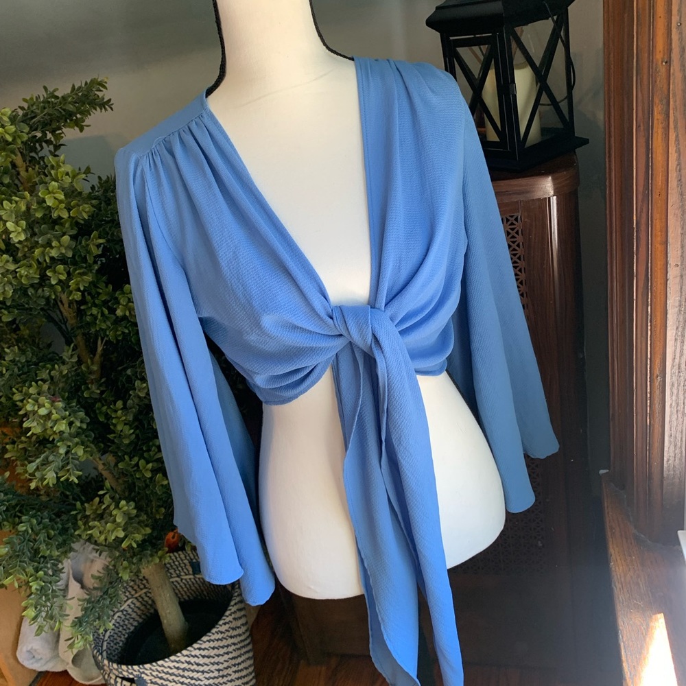 Vici- (M) Denim Blue Crop Top- Angel Dust Bell Sleeve. Brand new with tags